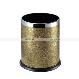 Thùng rác Inox trắng bọc giả da in hoa