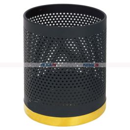 Thùng rác thép sơn đen đế inox mạ vàng