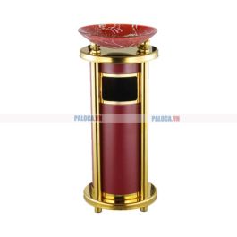 Thùng rác inox vàng thân thép phun sơn nâu đỏ có khay đá