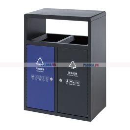 Thùng rác sơn đen 2 ngăn ngoài trời