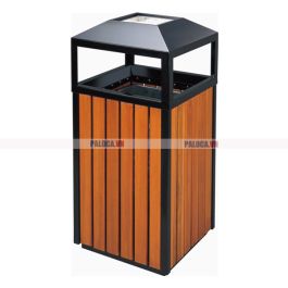 Thùng rác gỗ ngoài trời có gạt tàn thuốc