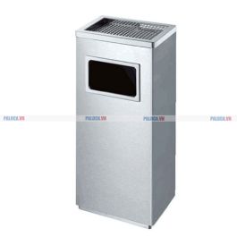 thùng rác inox hình chữ nhật màu trắng có gạt tàn