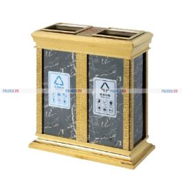 Thùng rác inox mạ vàng 2 ngăn có gạt tàn