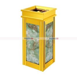 Thùng rác inox vàng giả đá xanh
