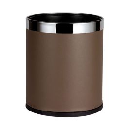 Thùng rác thép sơn nâu viền inox trắng