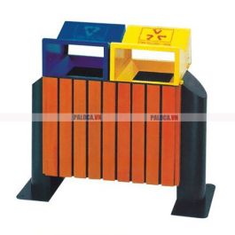 Thùng rác bằng gỗ 2 ngăn phân loại rác thải