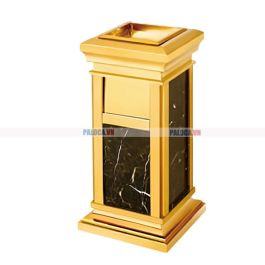 Thùng rác inox vàng đá hoa cương đen