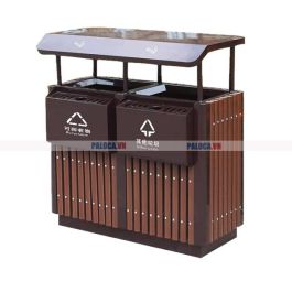 Thùng rác đôi bằng thép có mái che