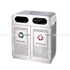 Thùng rác inox 2 ngăn ngoài trời có gạt tàn