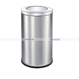 Thùng rác inox trắng nắp lật Ø380