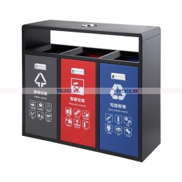 Thùng rác sơn đen 3 ngăn có gạt tàn