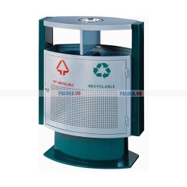 Thùng rác thép sơn xanh trắng đế cao