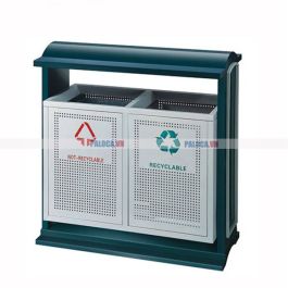 Thùng rác ngoài trời thép sơn xanh trắng