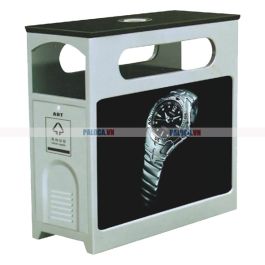 Thùng rác quảng cáo có gạt tàn bằng inox