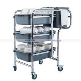 xe đẩy thu dọn bàn ăn bằng inox