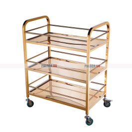 Xe phục vụ inox mạ vàng 3 tầng