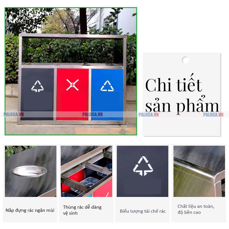 Chi tiết sản phẩm thùng rác sơn đen 3 ngăn