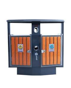 Thùng rác ngoài trời giả gỗ có mái chéo