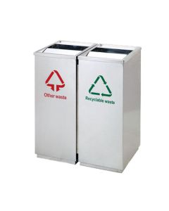Thùng rác 2 ngăn inox nắp lật có gạt tàn