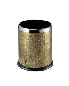 Thùng rác Inox trắng bọc giả da in hoa