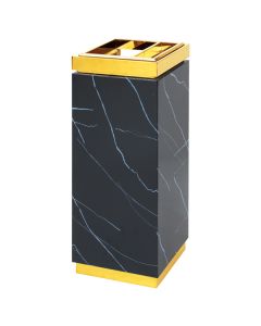 Thùng rác thân giả đá nhiều vân, viền đế bằng inox vàng có gạt tàn
