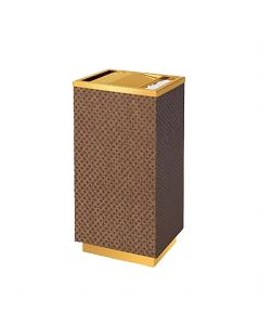 Thùng rác inox vàng bọc giả da vân caro, có gạt tàn
