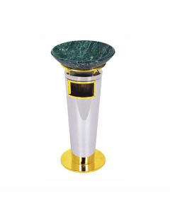Thùng rác inox trắng viền mạ vàng có khay thủy tinh
