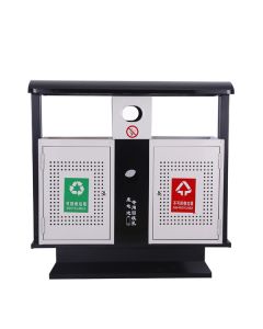 Thùng rác để ngoài trời bằng kim loại 2 ngăn