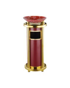 Thùng rác inox vàng thân thép phun sơn nâu đỏ có khay đá