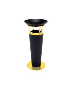 Thùng rác thân thép phun sơn đen viền đế inox vàng có khay cao cấp