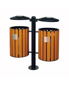 Thùng rác gỗ treo đôi ngoài trời có gạt tàn thuốc