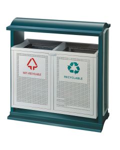 Thùng rác ngoài trời thép phun sơn xanh trắng