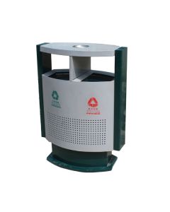 Thùng rác thép phun sơn xanh trắng đế cao có gạt tàn