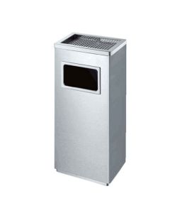 thùng rác inox hình chữ nhật màu trắng có gạt tàn