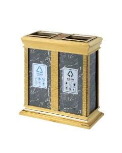 Thùng rác inox mạ vàng 2 ngăn có gạt tàn