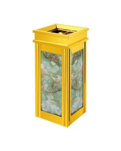 Thùng rác inox vàng giả đá xanh vân hoa to
