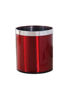 Thùng rác thép sơn đỏ viền inox trắng  