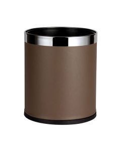 Thùng rác thép sơn nâu viền inox trắng