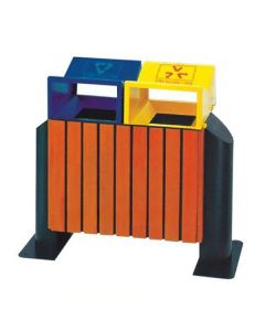 Thùng rác bằng gỗ 2 ngăn phân loại rác thải