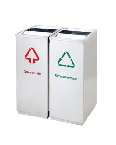 Thùng rác 2 ngăn inox nắp lật có gạt tàn