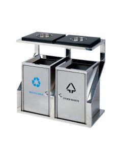 Thùng rác inox ngoài trời 2 ngăn có gạt tàn