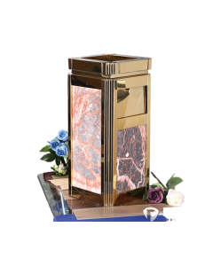 Thùng rác inox vàng đá hoa cương đỏ