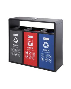 Thùng rác sơn đen 3 ngăn có gạt tàn