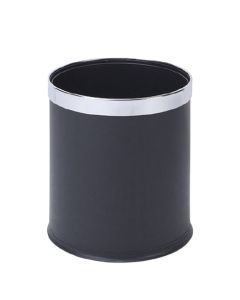 Thùng rác thép sơn đen vành inox bóng