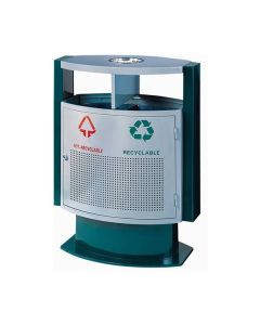 Thùng rác thép sơn xanh trắng đế cao