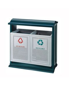 Thùng rác ngoài trời thép sơn xanh trắng