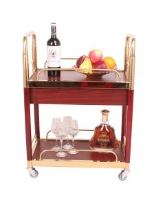 Xe đẩy rượu 2 tầng bằng gỗ viền inox