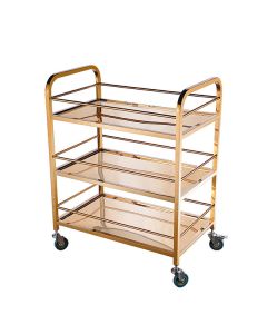 Xe phục vụ inox mạ vàng 3 tầng