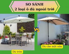 So sánh dù che một nửa và dù tròn che nắng ngoài trời