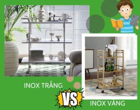 So sánh xe phục vụ rượu inox trắng và inox vàng